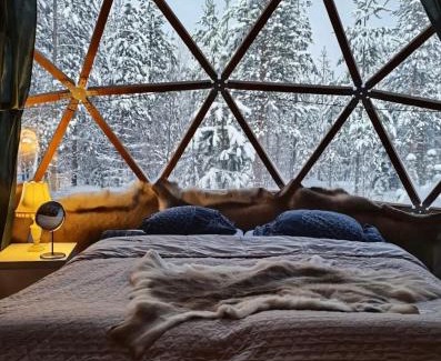 Rovaniemi Other | Aurora Igloo Fireplace-heated Tents in a secret forest with private Jacuzzi and shared sauna bathroom and dog friendly