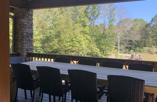 Blowing Rock House | Blowing Rock Retreat near Julian Price Park with stream and pond.