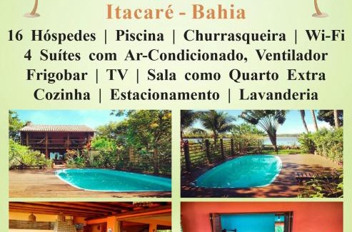 Itacare House | Casa de Temporada 4 Coqueiros, Piscina, 16 Hóspedes, 4 Suítes e Churrasqueira em Itacaré na Bahia