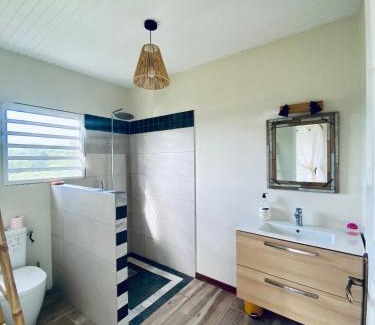 Le Morne-Rouge House | Chambre et SDB privative Ylang Ylang vue Mont Pelée dans maison partagée