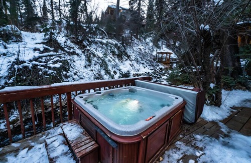Sundance Cottage | Cottage On The Stream Sundance, Utah Hot tub Sunny kitchen Decks Wood stove Mountain Cabins Utah
