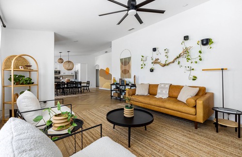 Thousand Palms House | Desert Moon: Fenced Private Acre with Cowboy Pool, Spa, Sauna and Hammocks