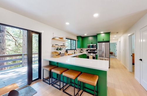 Glencoe Cabin | Dog-friendly remodeled home with forest views, wood stove, deck, washer/dryer