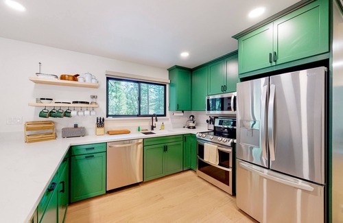 Glencoe Cabin | Dog-friendly remodeled home with forest views, wood stove, deck, washer/dryer