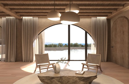 Trachilos Villa | Eco Sanctuary: 3-Bed Villa, Garden Teracce, Infinity Pool, Aegean Sea View