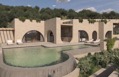 Trachilos Villa | Eco Sanctuary: 3-Bed Villa, Garden Teracce, Infinity Pool, Aegean Sea View