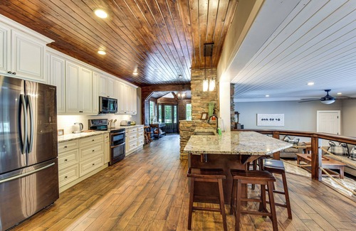 Six Mile House | Hot Tub, Dock, Lakefront: Luxe Six Mile Retreat