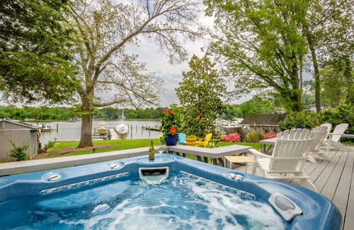 Annapolis House | Lakefront home with private dock, deck, hot tub, firepit, Ping-Pong, large yard