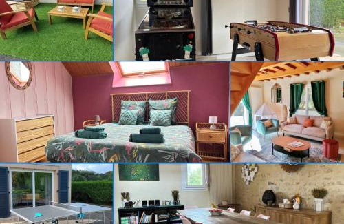 Commes House | Le So Art, grande maison 4 chambres, terrain de pétanque, grand jardin clos, flipper, babyfoot, jeux Arcade, ping pong,1 km mer, proche golf, Port en Bessin, Bayeux et plages du débarquement, adaptée enfants