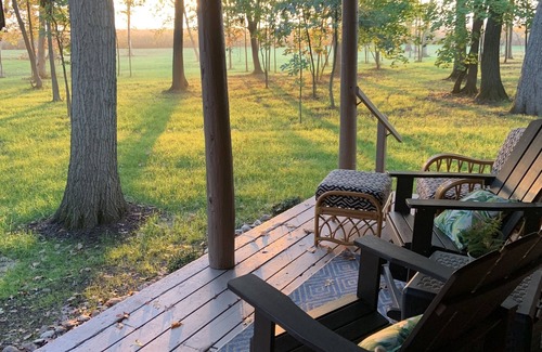 Delavan Lake Cabin | Modern Log Cabin in woods with two gas fireplaces; 20 acres; great location.