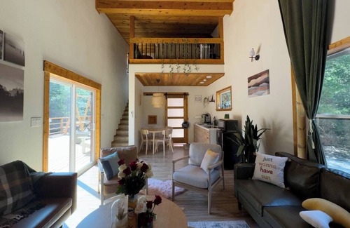 Wills Point Cabin | NestScape–-Stargaze from Bed + Outdoor Tub & Movie