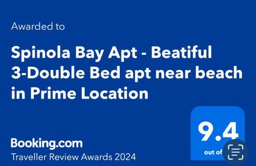 Paceville Apartment | Spinola Bay Apt - Beatiful 3-Double Bed apt near beach in Prime Location