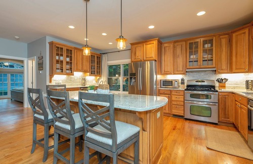 Forest Lake Heights House | Sunset Haven on Lake James | Private Dock, Fire Pit & Game Room!