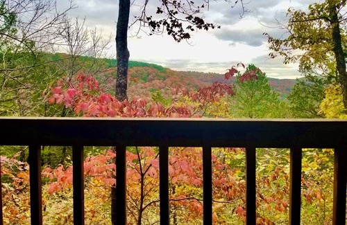Eureka Springs Cabin | Tranquil Cabin- Perched on Mountain Top boasting jacuzzi for two and expansive deck with views! Trail & Cave on Property!