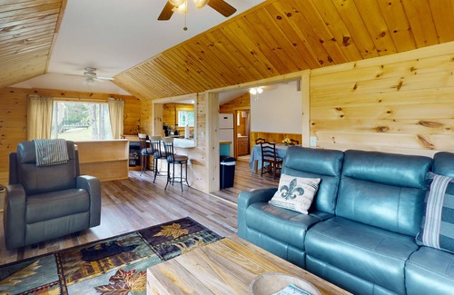 Belfast Cabin | Tranquil lake view cabin with fireplace, gas grill, WiFi, smart TV, & deck