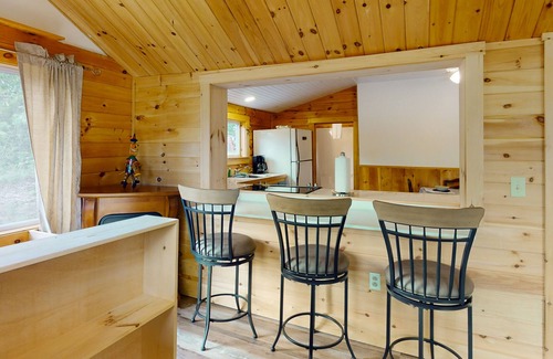 Belfast Cabin | Tranquil lake view cabin with fireplace, gas grill, WiFi, smart TV, & deck