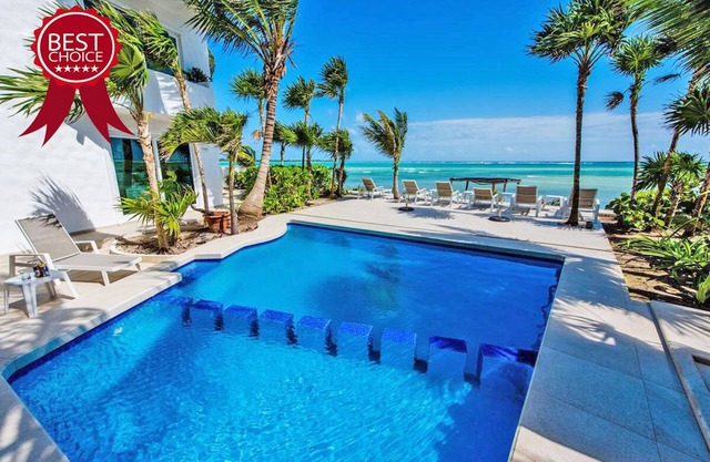 6 Bdrs. Beach Front Luxury Villa in Tulum, Amazing Holidays!