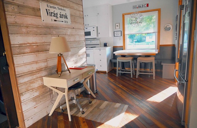 A guest house with unique decor featuring upcycled and recycled items.