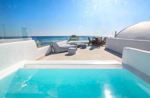 Elite Santorini Villa | Aegean Melody Suites | 3 Bedroom | Outdoor Jacuzzi |.