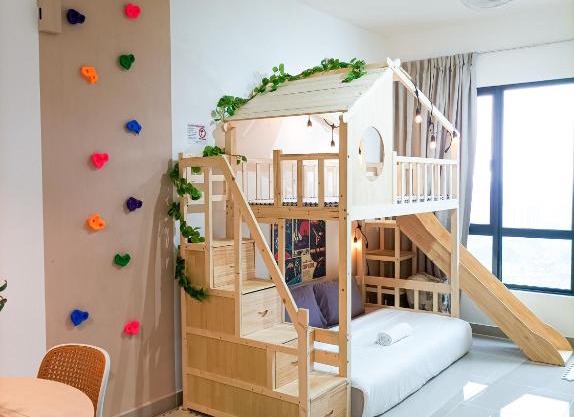 Japandi Family Play Suite with Slide Bunk Bed