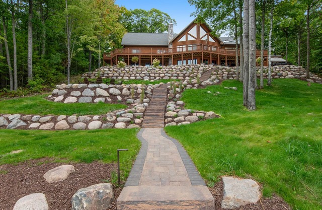 Lakefront estate with 3-story chalet & guest house - hot tub, game room, and gym