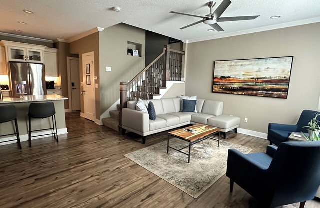 Luxury condo. 2 car garage, rooftop patio. Perfect for work or play!