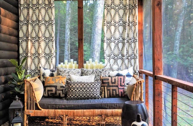 Modern log cabin sited on six acres of land, private and secluded, serene.