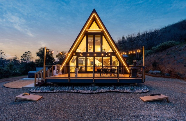 New! A-Frame with HotTub, Stargazing, EV Charging, Outdoor Games, King Bed