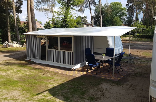 New glamping accommodation rental caravan with toilet and kitchen
