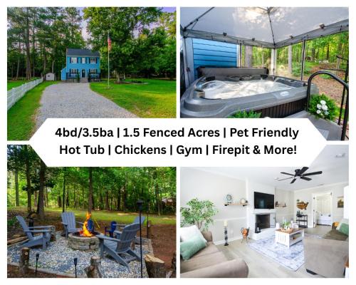 Private 1 Acre Retreat, Spa, Firepit, Gym, Chickens, King Suite, Pets