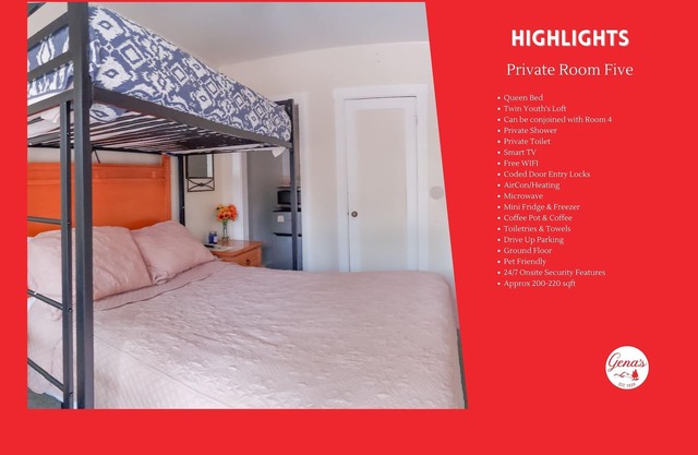 Private Room #5: Queen + Youth Twin Loft Bed & Private Bath