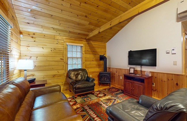 Relaxing two-bedroom dog-friendly cabin with fireplace, AC, hiking & fun