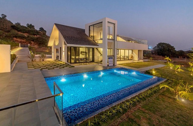 SaffronStays Stargazer, Karjat - luxury pool villa with lake view