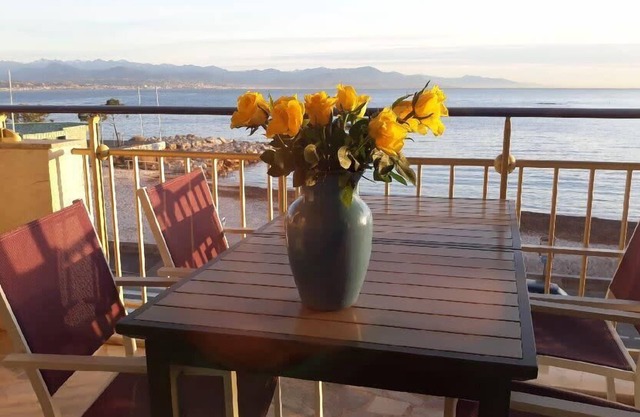 Seafront one bedroom apartment with a terrasse, swimming pool and a parking