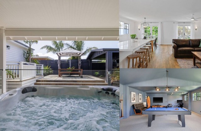 Spa jacuzzi, modern, stylish, separate games room, backyard, fully fenced