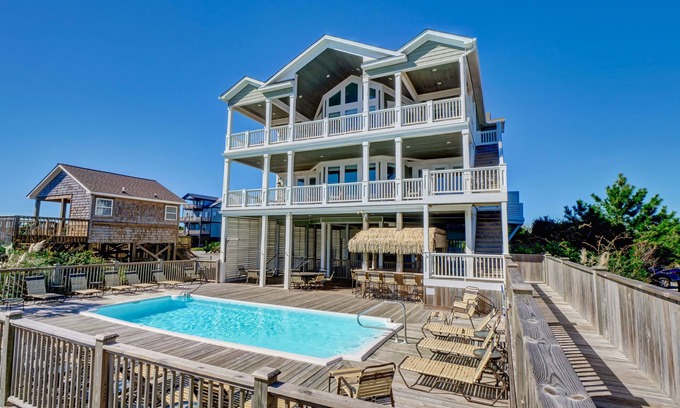 Sneads Ferry House | 16 BRs/Pool/Elevator/Tiki Bar/Sleeps up to 60-Southern Grace on Topsail Island