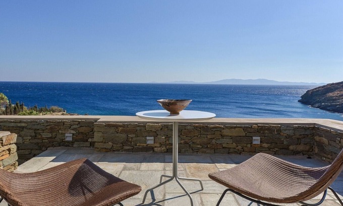 Agios Romanos House | Alluring Tinos See Front Suite | Myrrini Suite | Breathtaking Sea Views | Private Furnished Terrace | Pet Friendly | Shared Outdoor Pool | Prime Location | Agios Romanos