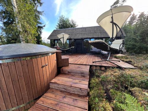Pedvale Ski Chalet | Black house in the forest with Hot Tube and Home theater for movies