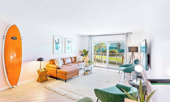 Avon By The Sea Condo | Boho-Chic Beachfront Escape: Pool, Private Balcony & Steps to the Pier