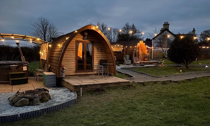 Llanfairpwllgwyngyll Cabin | Cozy Hot Tent With Log Burner & Hot Tub Left Tent