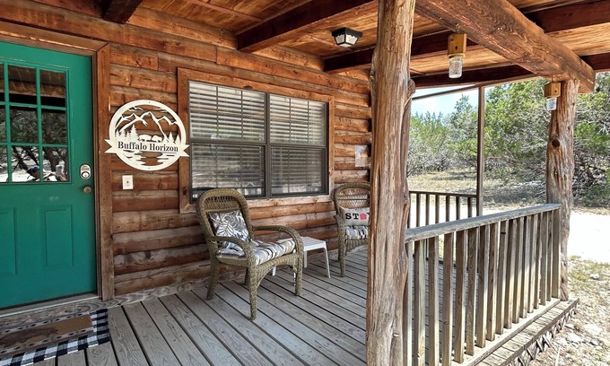 Concan Cabin | Cozy Log Cabin called Buffalo Horizon. Sleeps 4. Close to Frio River