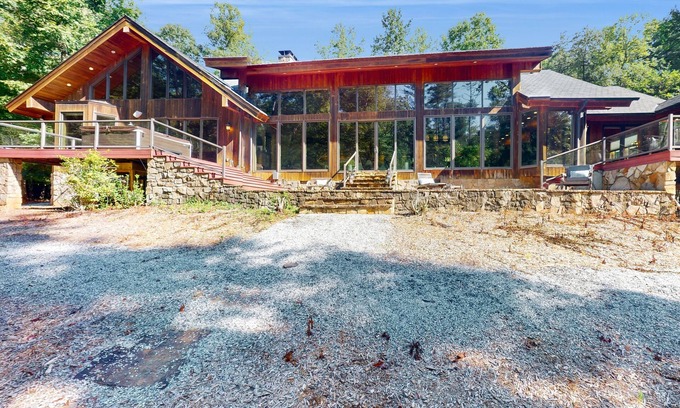 Dahlonega Cabin | Custom riverfront retreat with private pond, dock, firepit & outdoor living