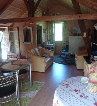 Noailhac Ski Chalet | Des pierres rouges en extérieur, intérieur tout bois