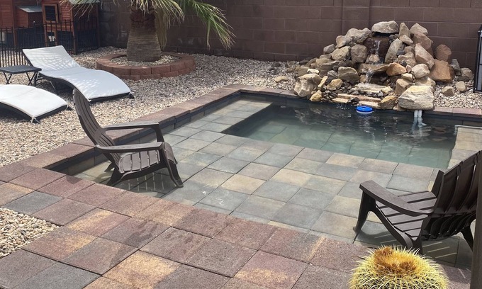 St. George House | Desert Hideaway RV Inn *Pets Welcome{no fee}* Stone pool w/relaxing Waterfall