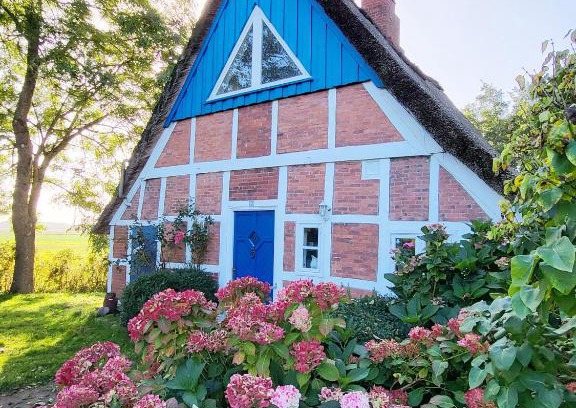 Krummendeich House | Die blaue Reetdachkate am Deich