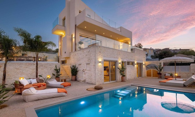 Violi Charaki Villa | Elegant Villa with pool, hot tub & breathtaking sea views