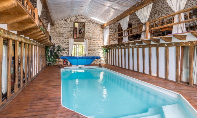 Jouillat House | Gite with private indoor pool, fishing pond and animals