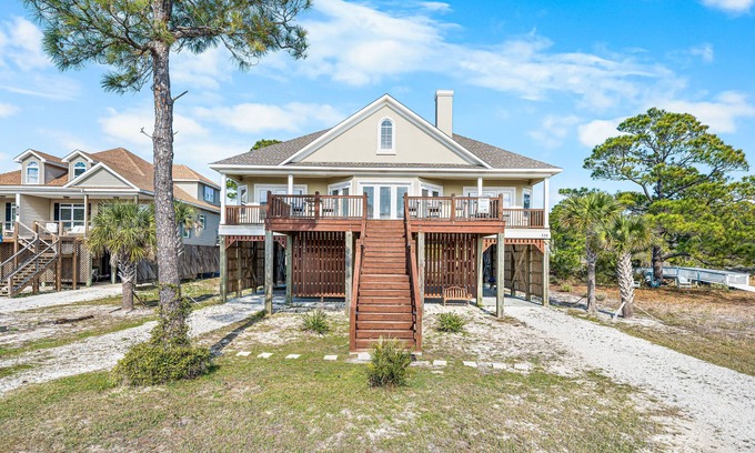 Audubon Place House | Gulfview home with outdoor shower, large deck, and internet