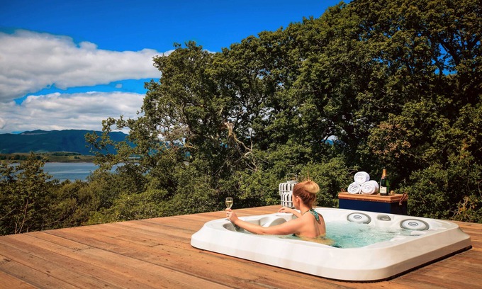 Benderloch Cabin | Hilltop Lodges with Hot Tub overlooking Loch Creran and Lismore.