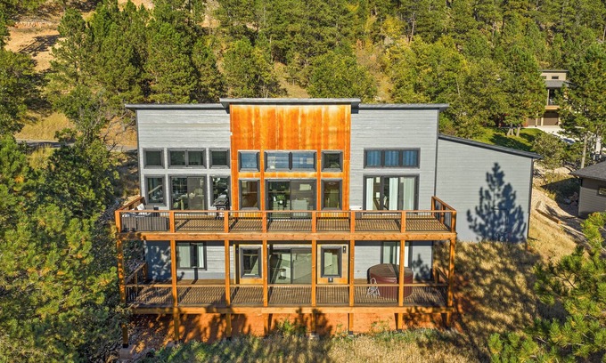 Sturgis Cabin | Incredible Views from Multi-Level Deck, Paved Roads, Hot Tub, Spacious Home!